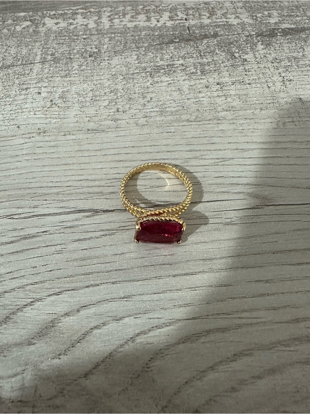 Gold Ring with Deep Red Gemstone - Women Jewelry